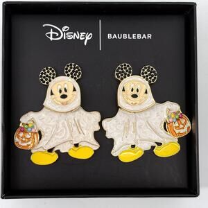 Disney BaubleBar Mickey Mouse Ghost Halloween Earrings Pumpkin Pail 2in New